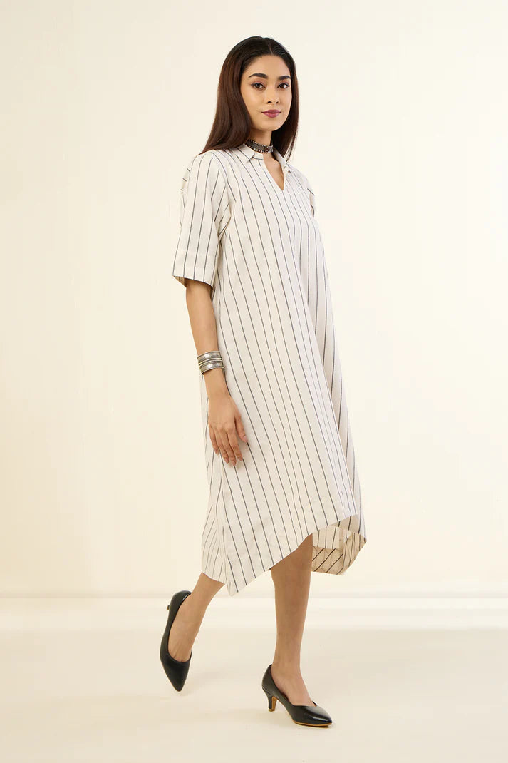 Subtle Noir Traces Bias Cotton Shirt Dress