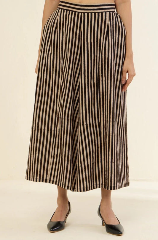 Box Pleated Culotte - Ajrakh Coffee Lines