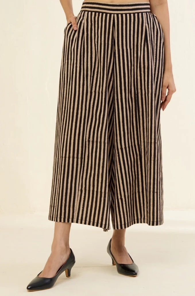 Box Pleated Culotte - Ajrakh Coffee Lines