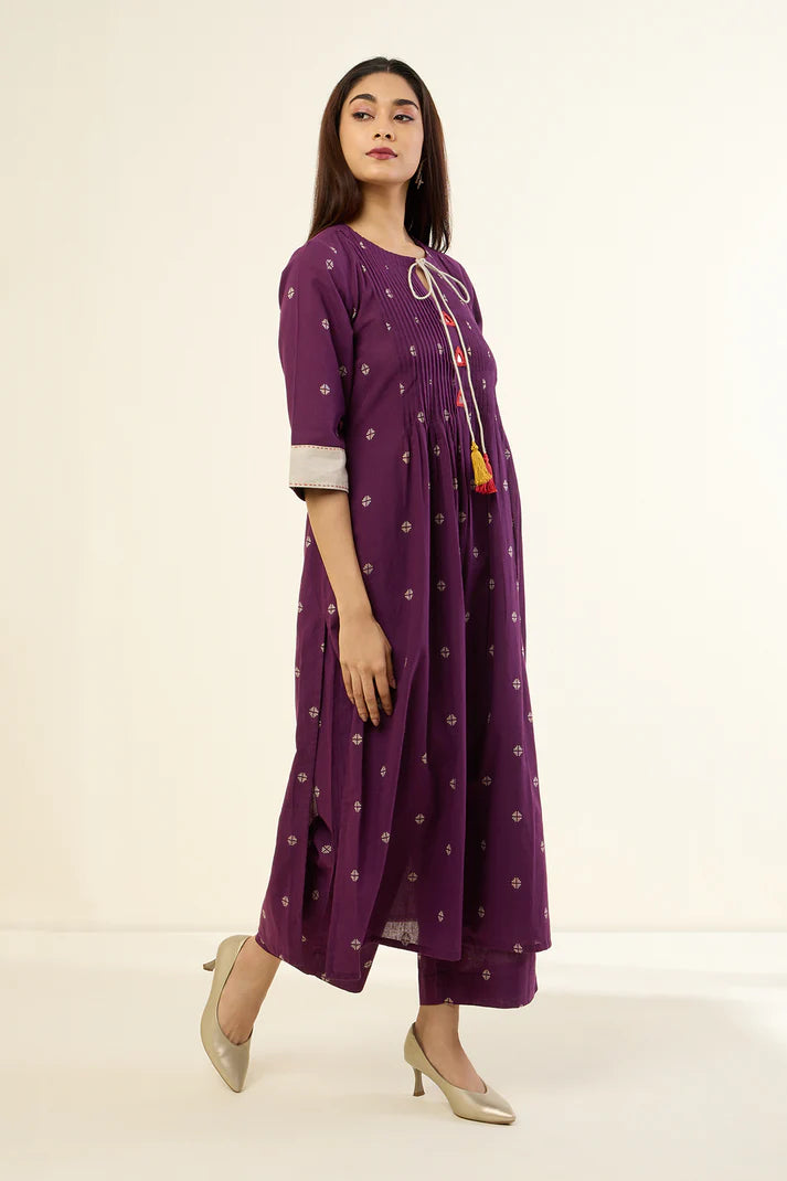 Deep Wine Amber Glow Pintuck Long Kurta