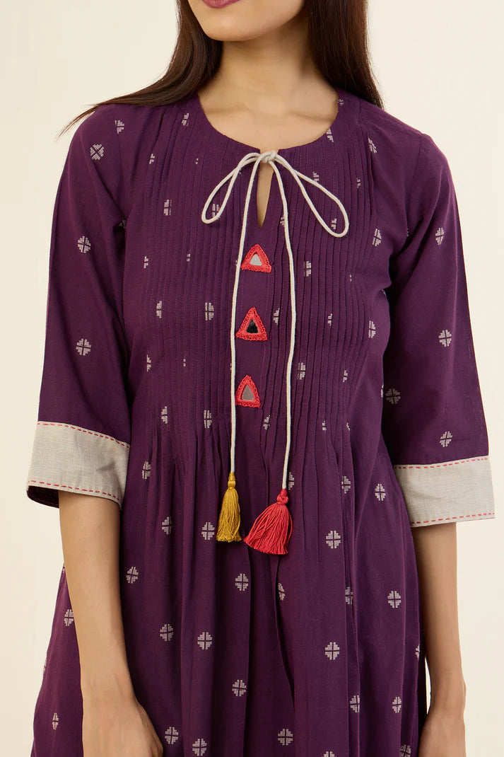 Deep Wine Amber Glow Pintuck Long Kurta