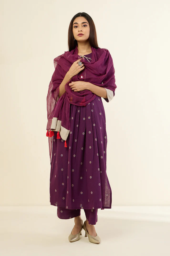 Deep Wine Amber Glow Pintuck Long Kurta