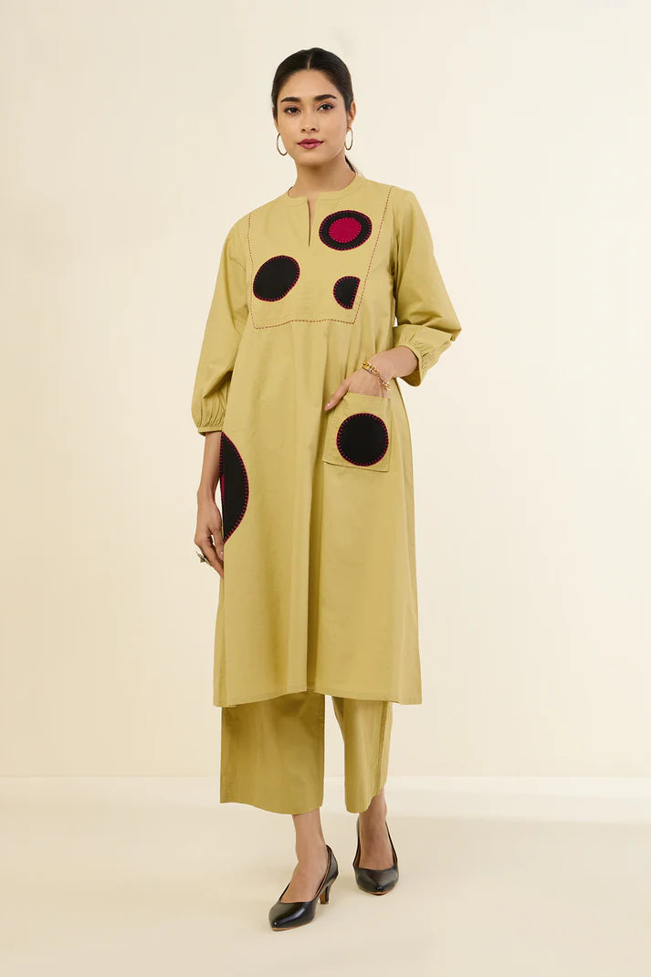 Serene Beige Orb Dance Tunic Kurta With Patch Pocket