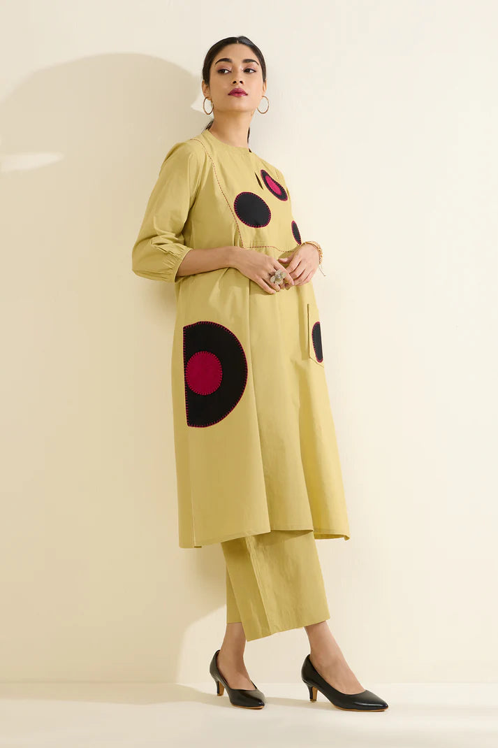 Serene Beige Orb Dance Tunic Kurta With Patch Pocket