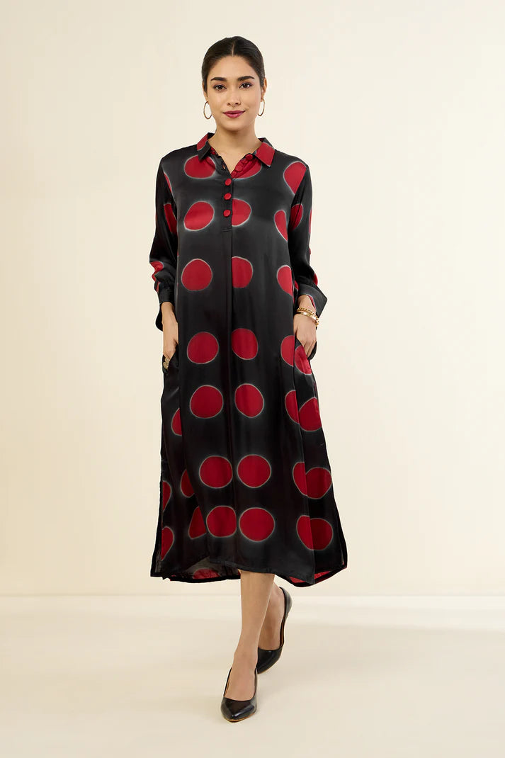 Ebony Scarlet Orbs Long Shirt Dress