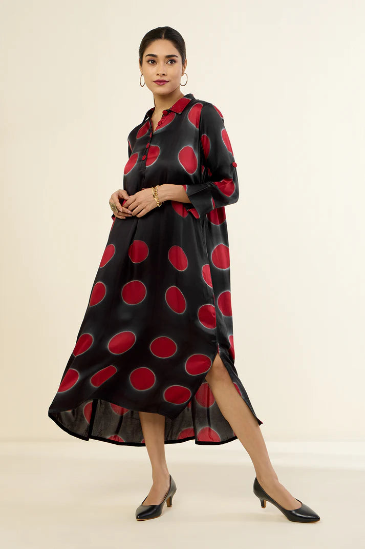 Ebony Scarlet Orbs Long Shirt Dress