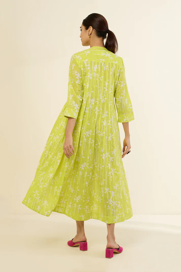 Zesty Lime Flower Bouquet Infinity Cotton Pintuck Dress