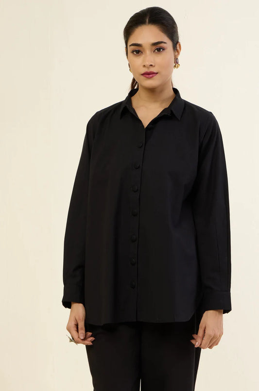 Essential Black Cotton Button Down Shirt