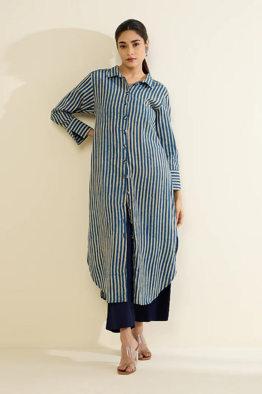 Azure Threads Long Shirt Dress