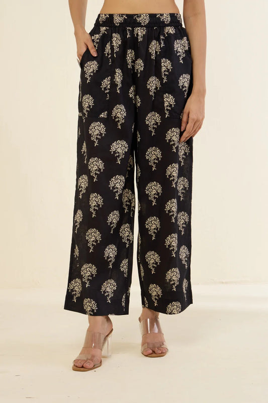 Comfort Fit Cotton Pants - Ebony Tree Printed