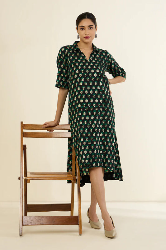 Botanicals Noir Bias Shirt Dress