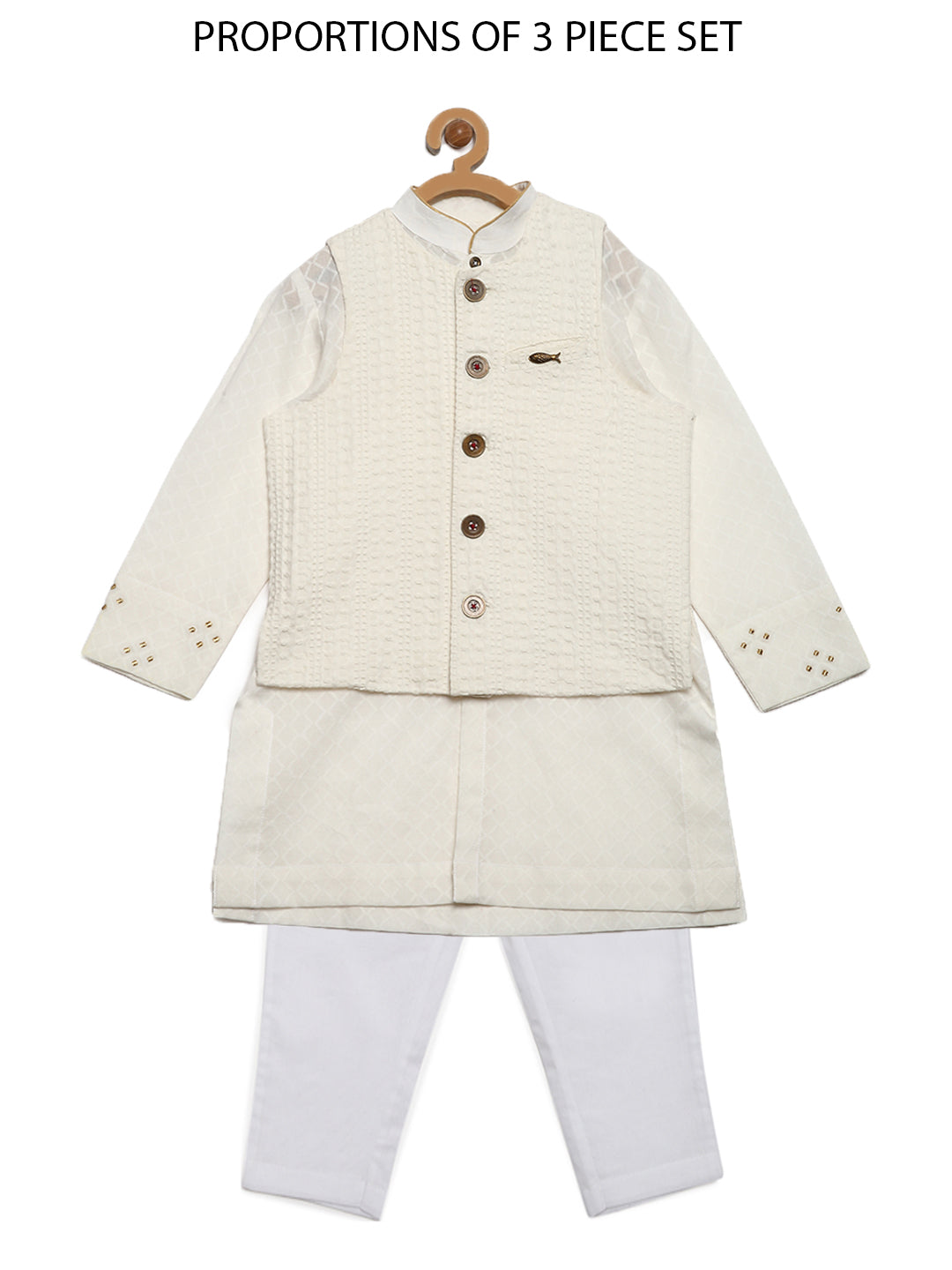 Boys White Jacquard Kurta Set