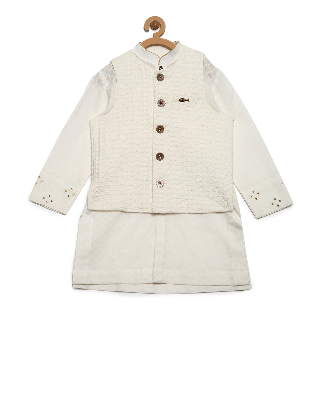 Boys White Jacquard Kurta Set