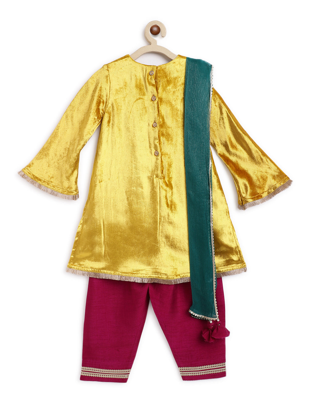 Noor Velvet Suit for Girls - Yellow