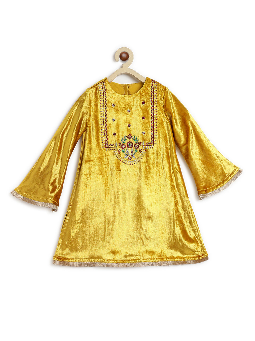 Noor Velvet Suit for Girls - Yellow