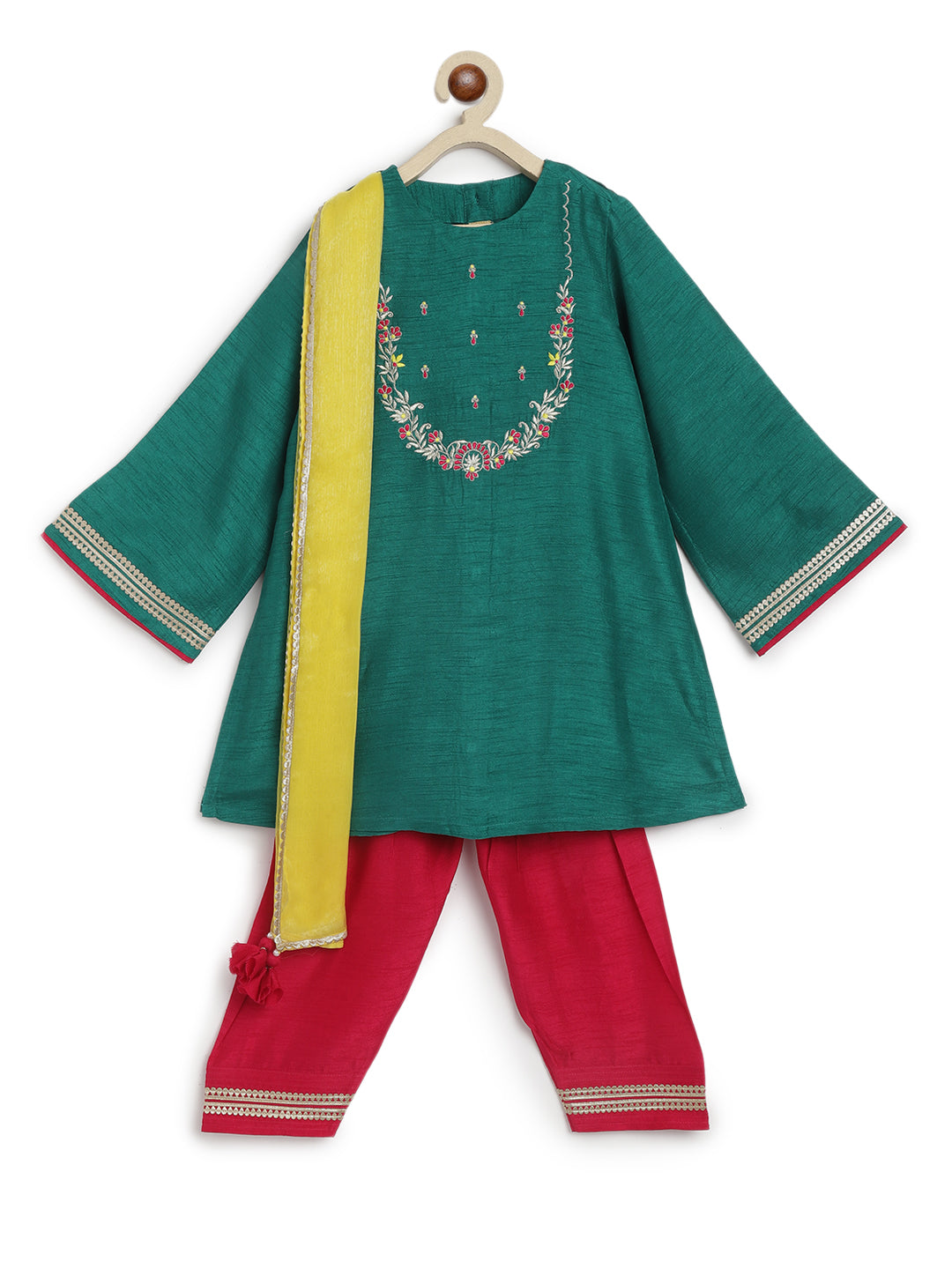 Nargis Silk Suit Set for Girls - Green