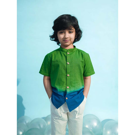 Boys Shirt Green Tie Dye Ombre