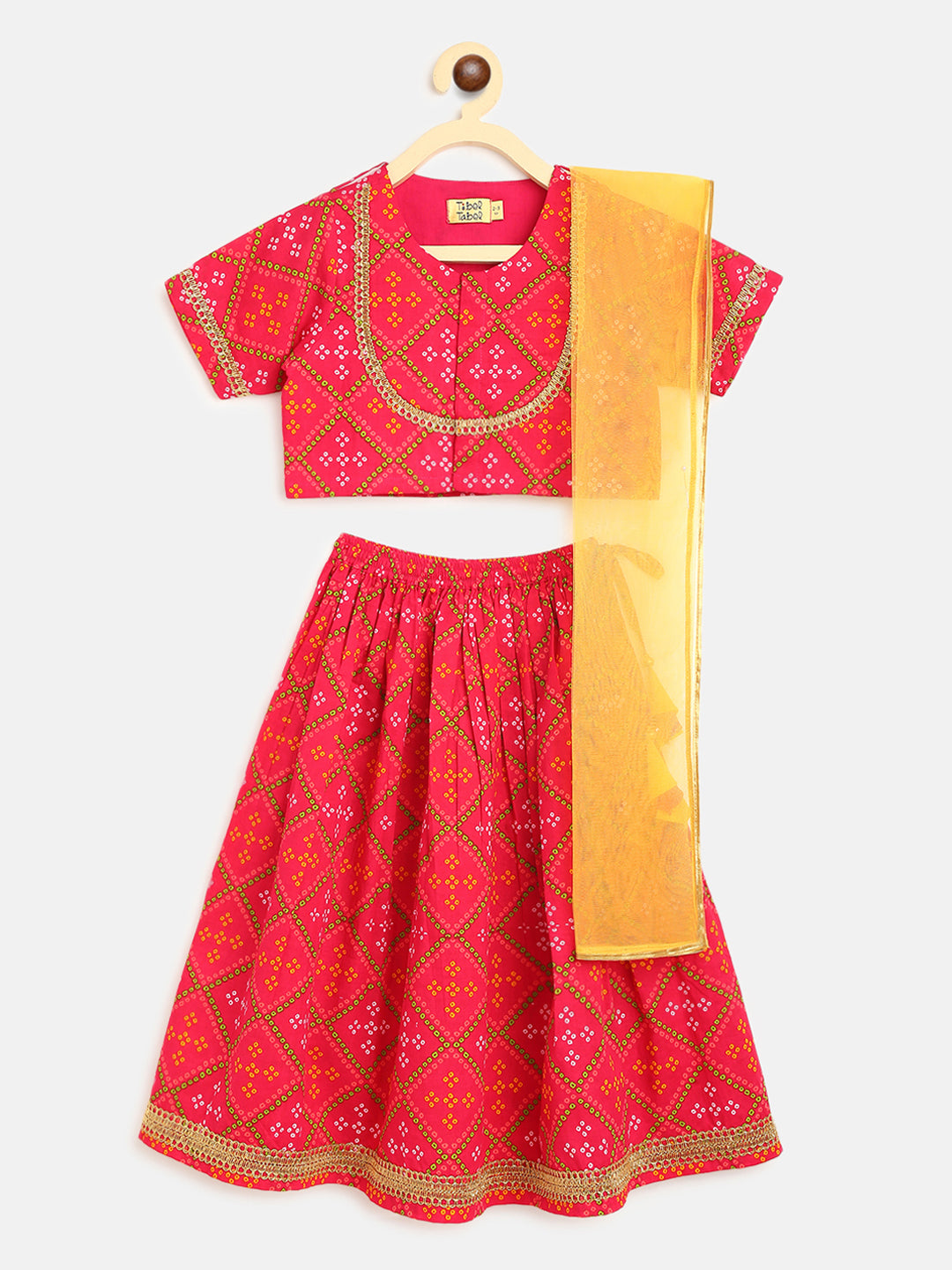 Girls Red Printed Bandhni Set