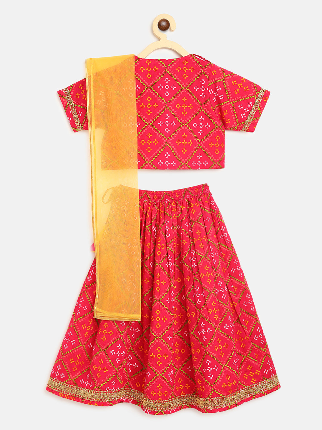 Girls Red Printed Bandhni Set