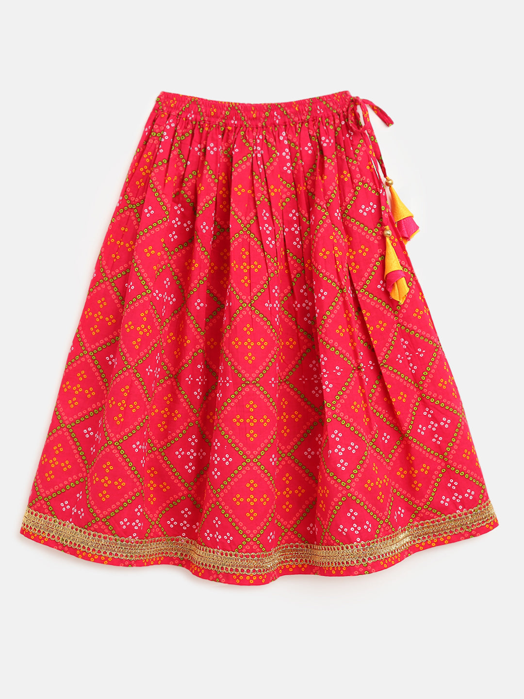 Girls Red Printed Bandhni Set