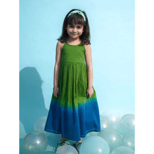 Girls Maxi Dress Green Tie Dye Ombre