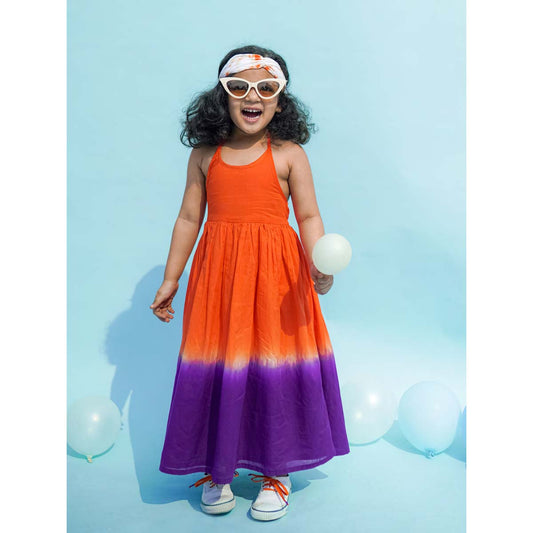 Girls Maxi Dress Orange Tie Dye Ombre