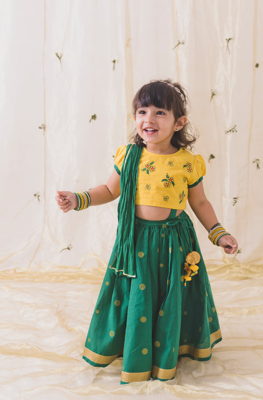 Lehenga Set - Green and Yellow