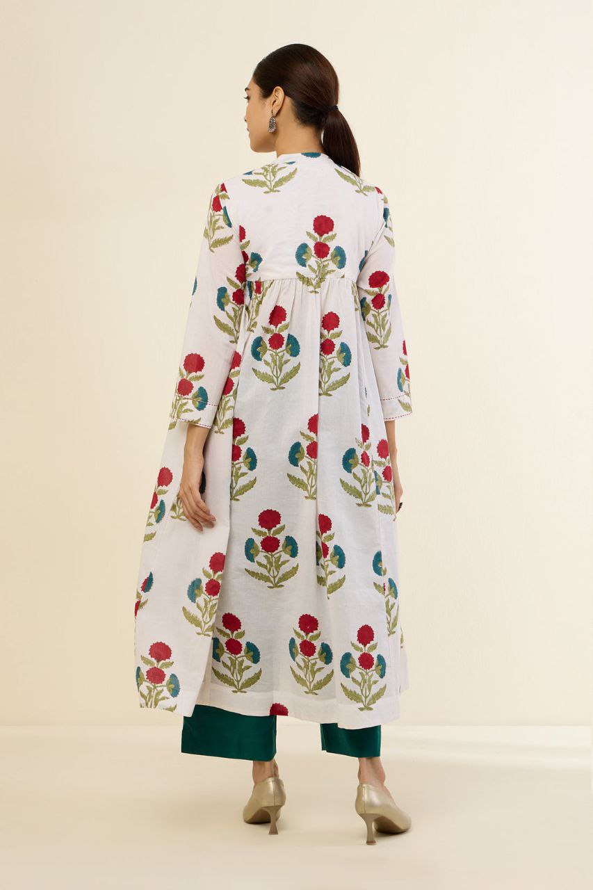 Poppy Garden Mughal Pintuck Yoke Anarkali