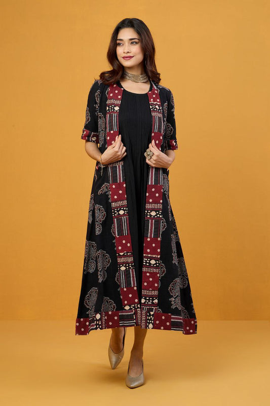 Midnight Floral Dream Long Jacket With Pockets