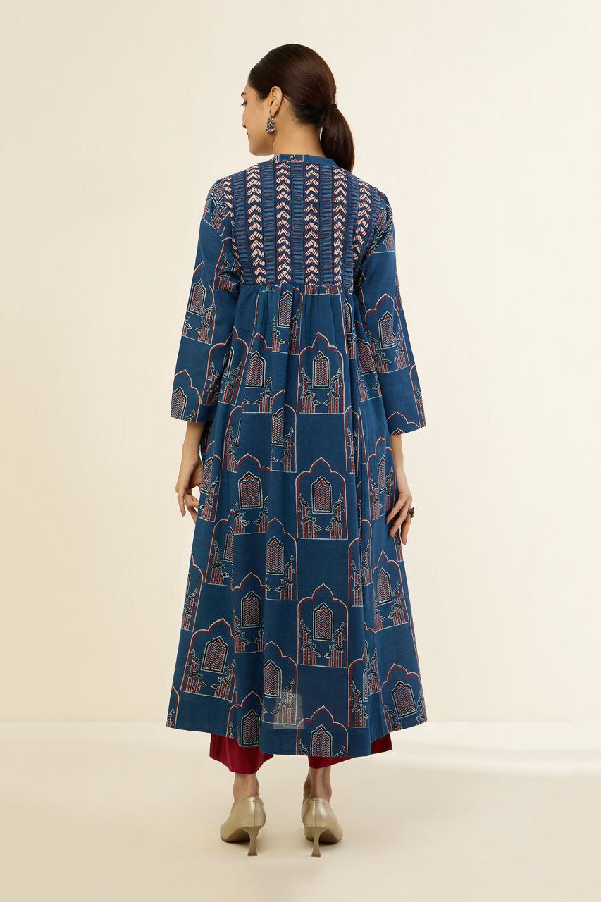 Regal Indigo Mughal Pintuck Yoke Anarkali