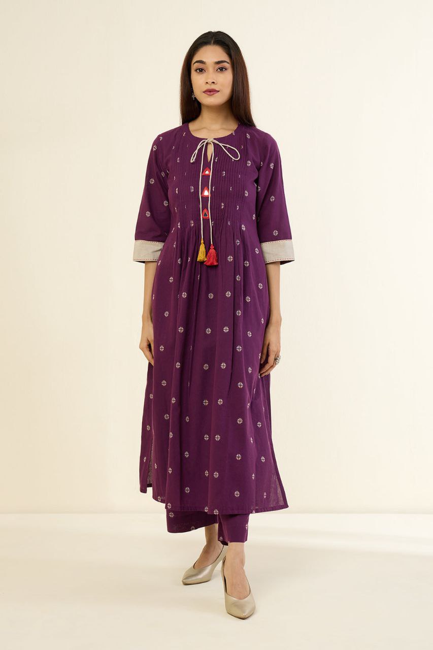 Deep Wine Amber Glow Pintuck Long Kurta