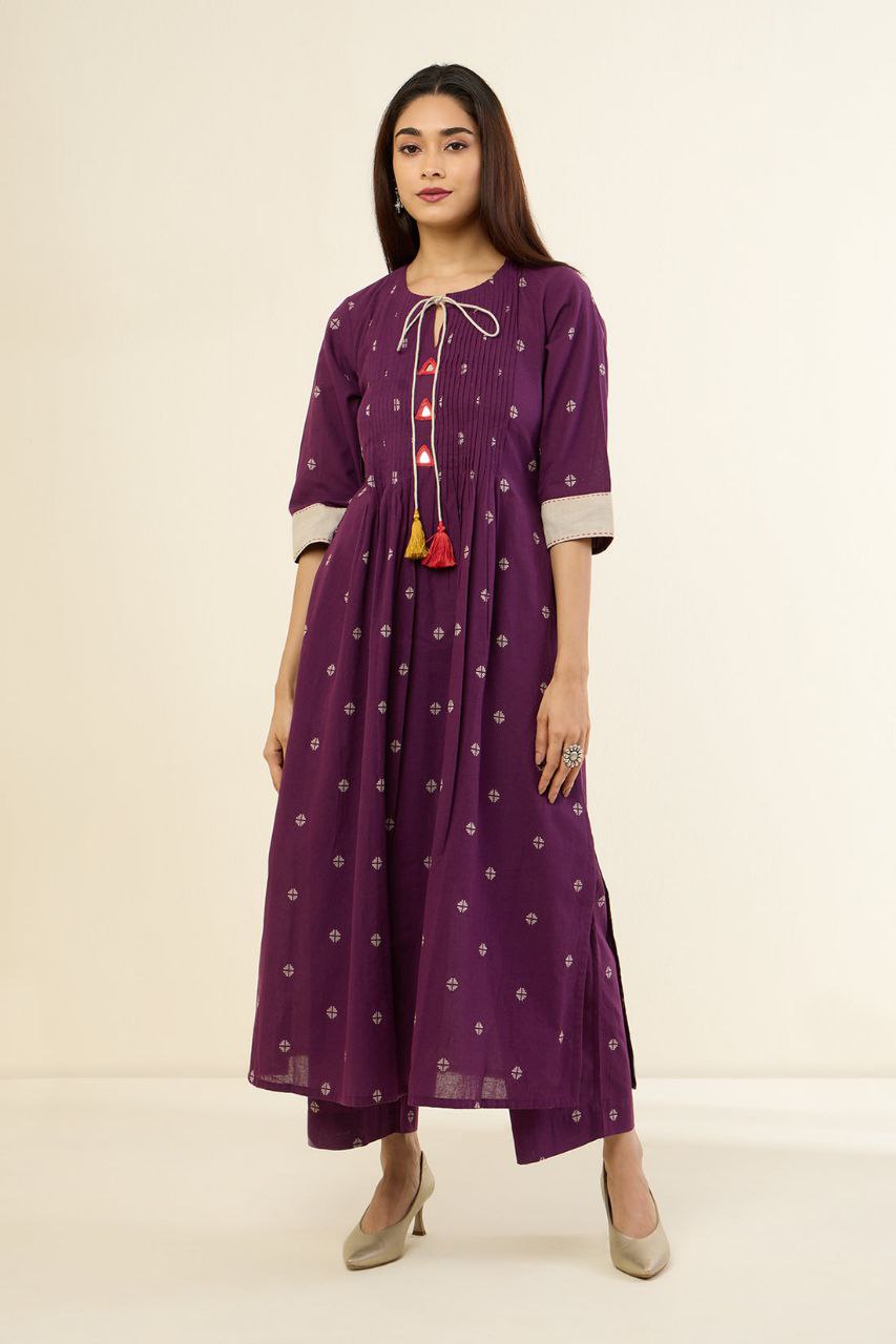 Deep Wine Amber Glow Pintuck Long Kurta