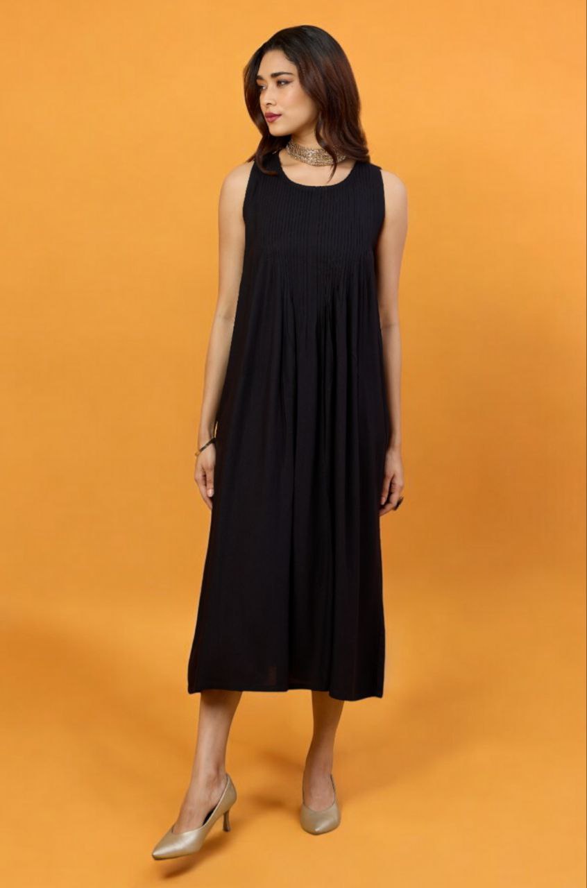 Timeless Onyx Pintuck Sleeveless Dress