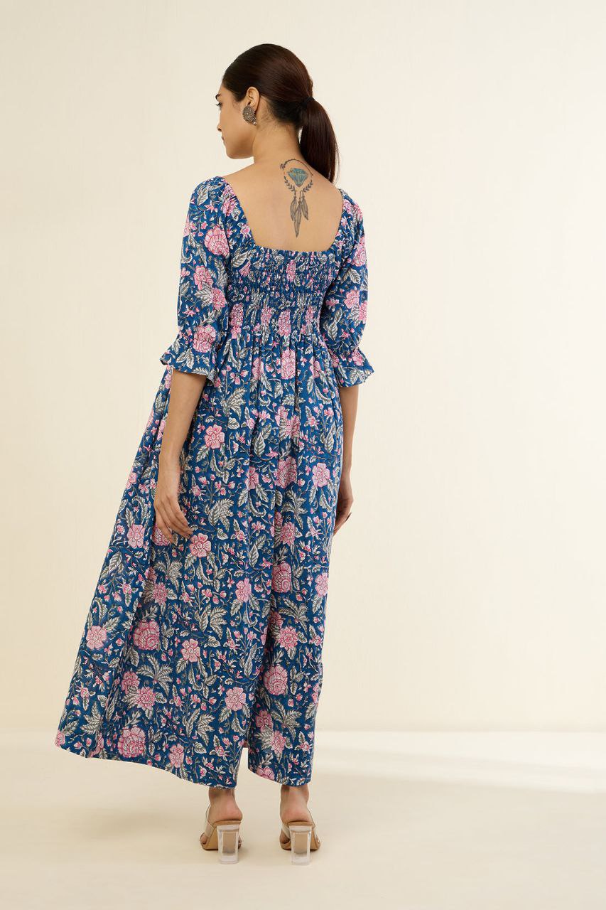 Azure Blush & Enchanted Garden Off Shoulder Smocked Jumpsuit